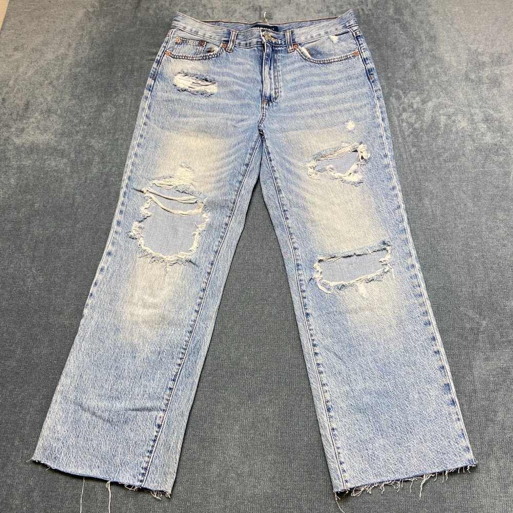 Aeropostale Skater Straight Jeans Womens 8 Blue Cotton Distressed Frayed Hem